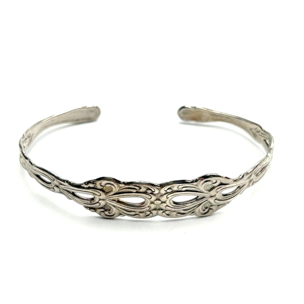 Vintage Oneida Silver Cuff Bracelet‎ Pierced Scrollwork Romantic Cottagecore